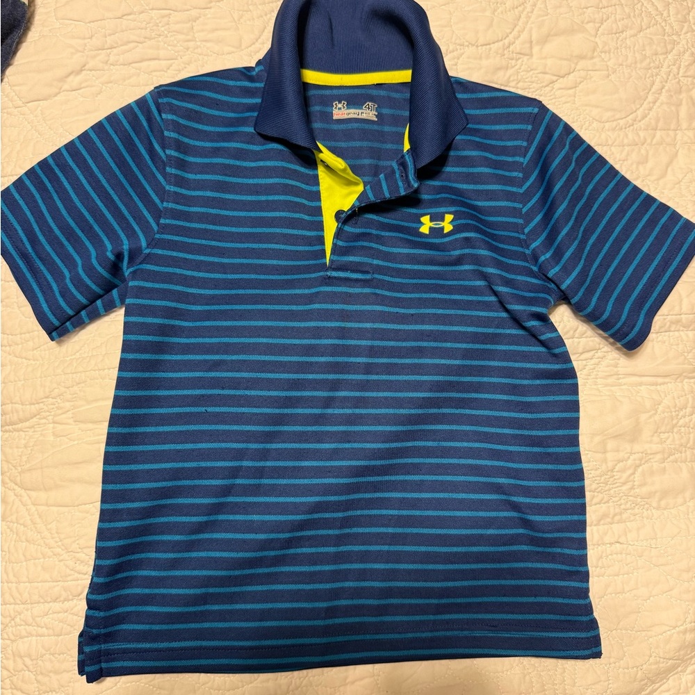 Under Armour Blue and Yellow Striped Polo Shirt